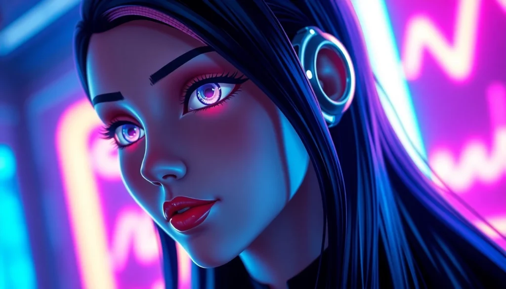 AI girlfriend engaging in a realistic, unfiltered NSFW chat, showing a digital character with expressive features and seductive ambiance, emphasizing connection and personalization.