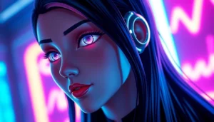 AI girlfriend engaging in a realistic, unfiltered NSFW chat, showing a digital character with expressive features and seductive ambiance, emphasizing connection and personalization.