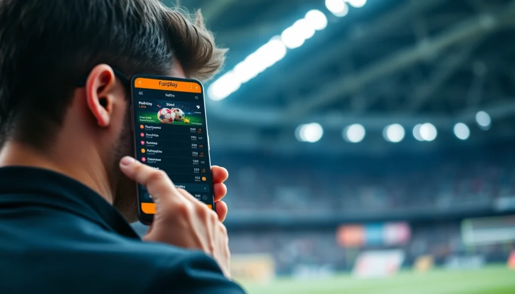Fairplay online betting app user logging in on mobile device with sleek interface and vibrant colors, highlighting user-friendly design and sports betting features